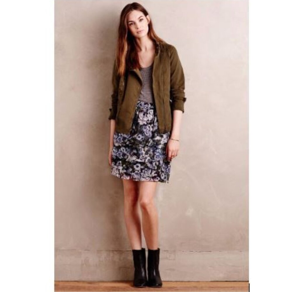 Anthropologie Silk Meadow Mini Skirt in Floral Motif by Maeve - Size Small
